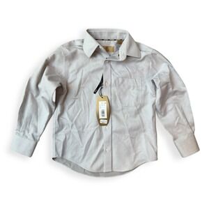 NWT Class Club Gold Label Boys Grey Herringbone Non-Iron Dress Shirt Size 4/5